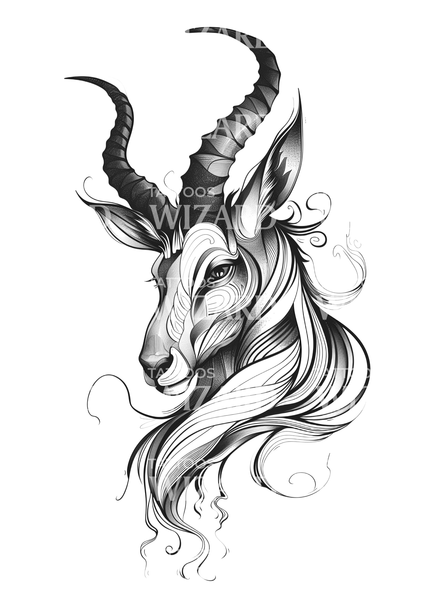 Fantasy Magic Ibex Tattoo Design