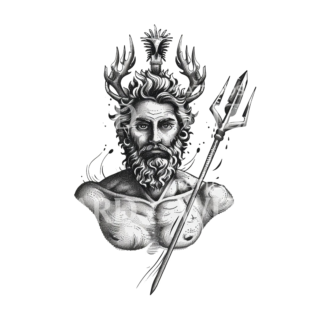 Fearless Poseidon God Tattoo Design
