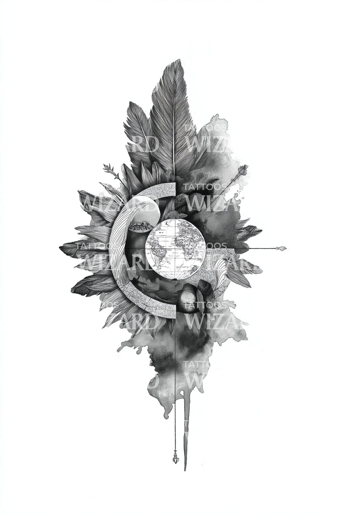 Feather Crest Moon Emblem Tattoo Design