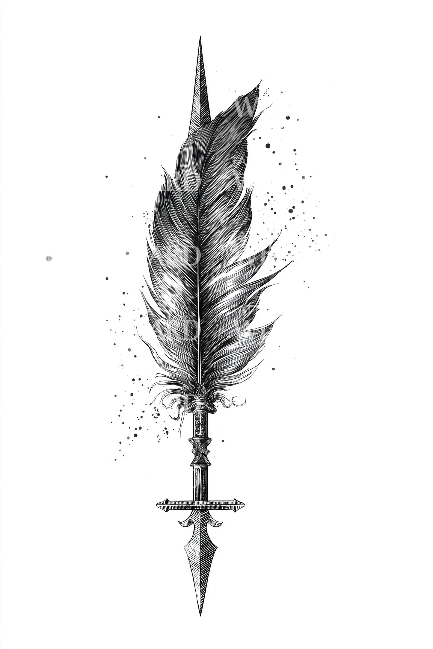 Design di tatuaggio minimalista pugnale piuma