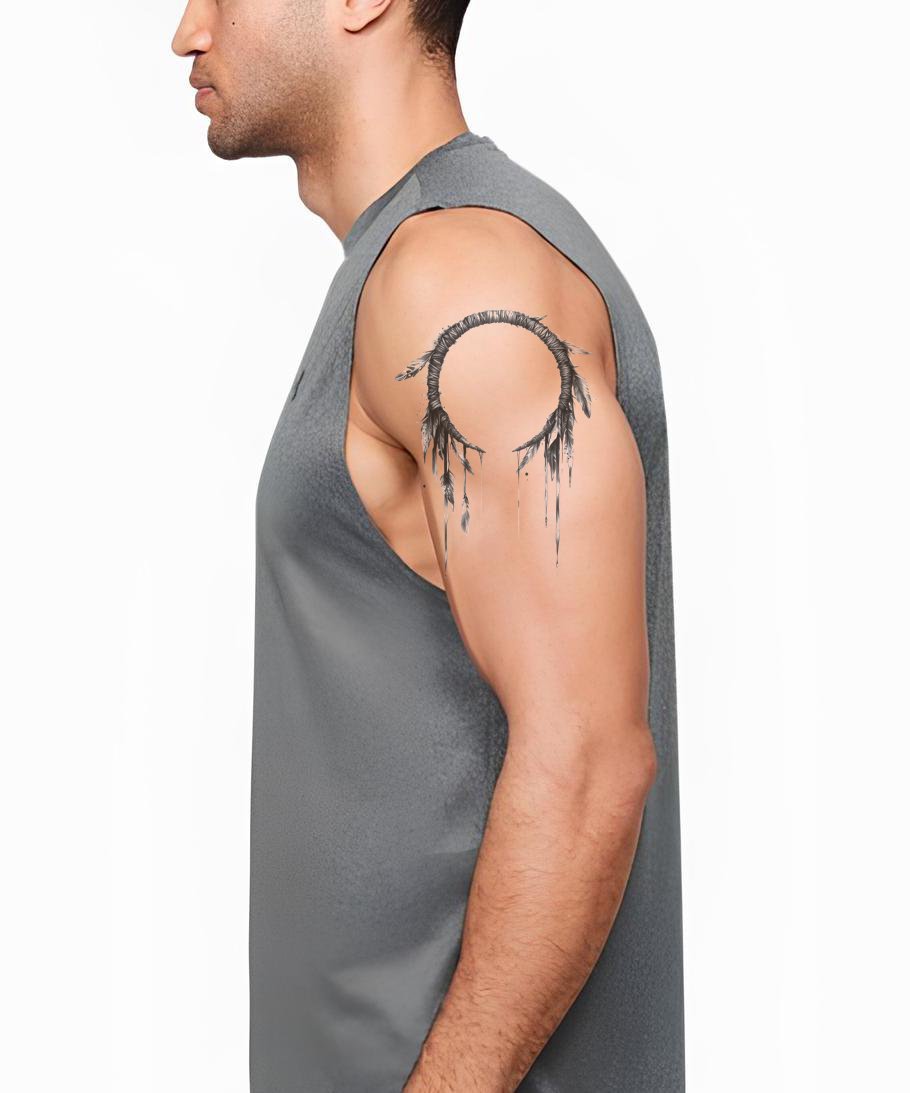 Dark Feather Halo Wreath Tattoo Design