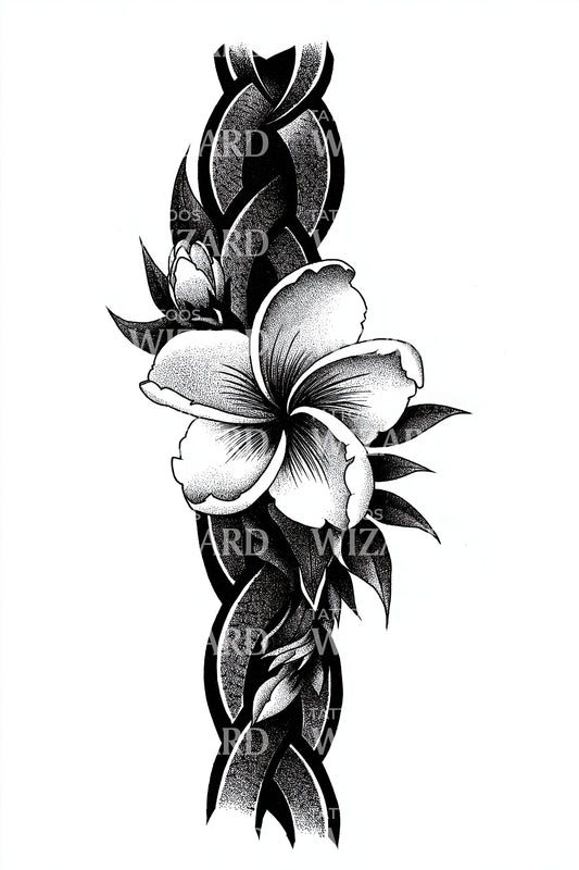Design del tatuaggio con flusso di plumeria piumata