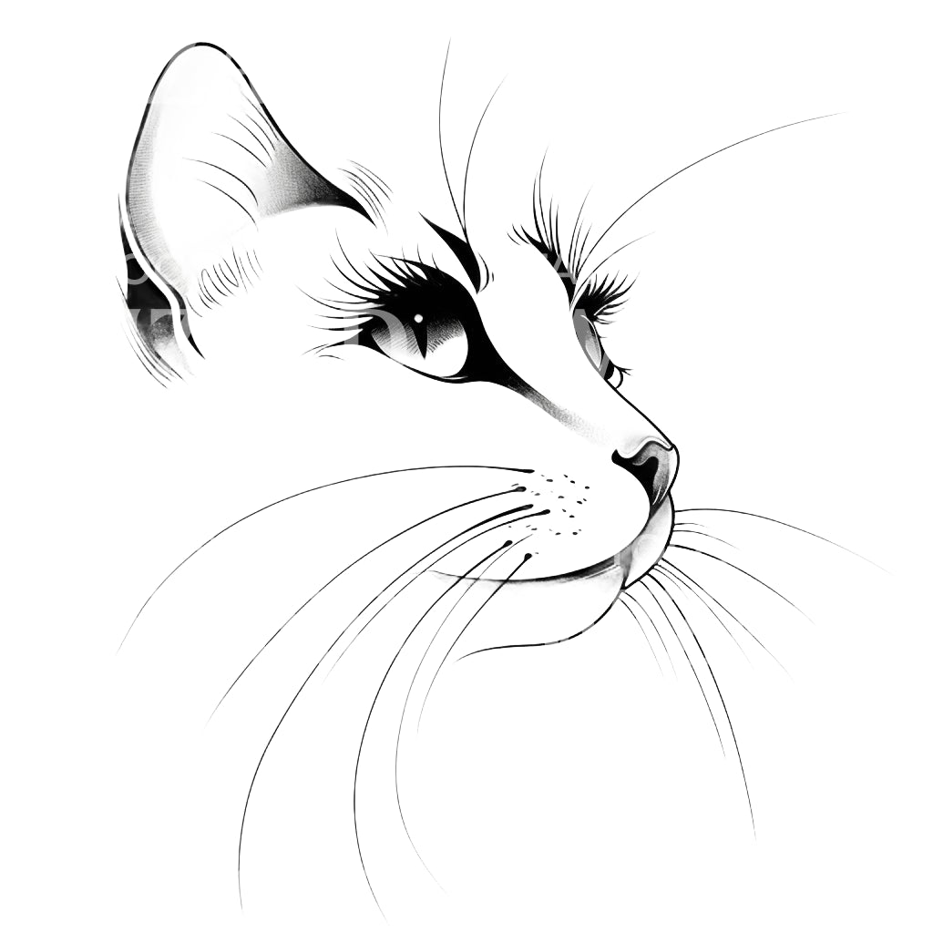 Feminine and Minimalist Cat Tattoo Design