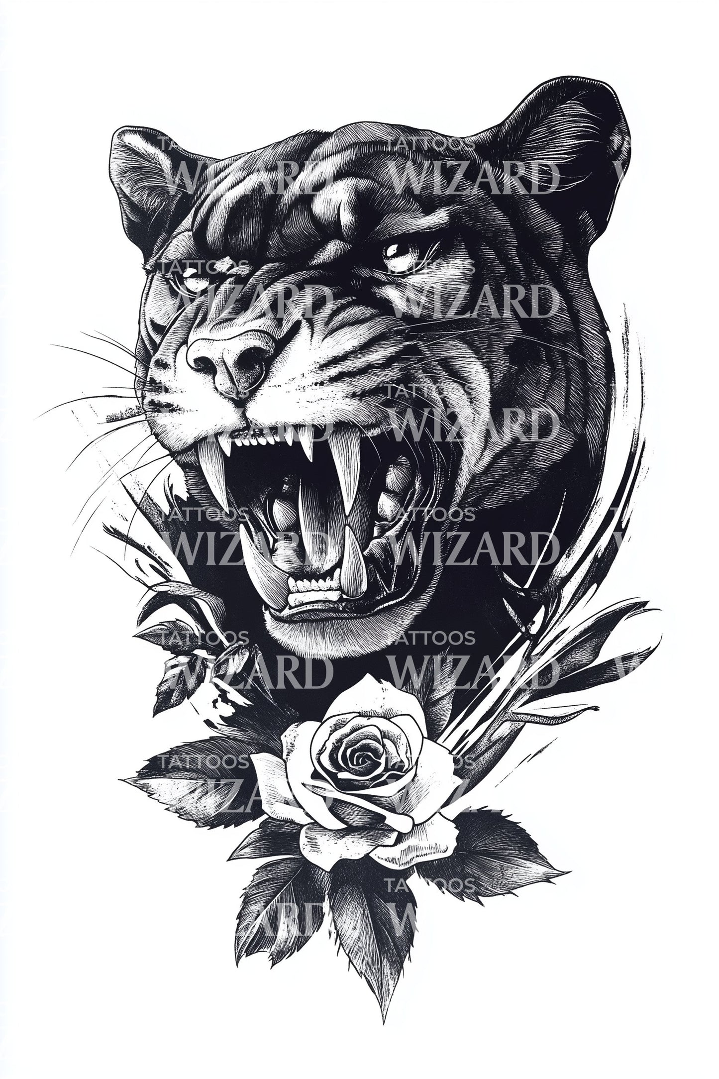 Voldsomme tigerroser tatoveringsdesign