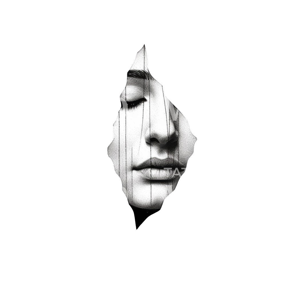 Beautiful Woman Face Ripped Paper Tattoo Design