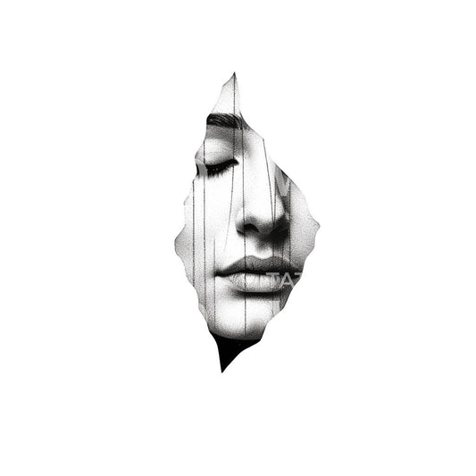 Beautiful Woman Face Ripped Paper Tattoo Design
