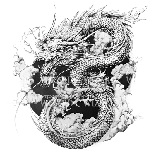 Fierce Japanese Dragon Tattoo Illustration