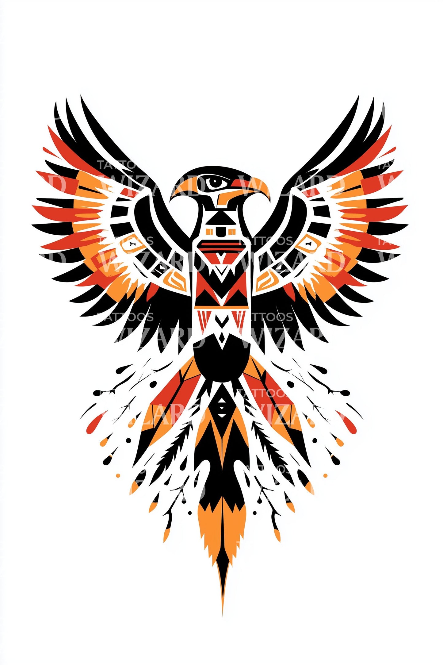 Design del tatuaggio aquila fenice infuocata
