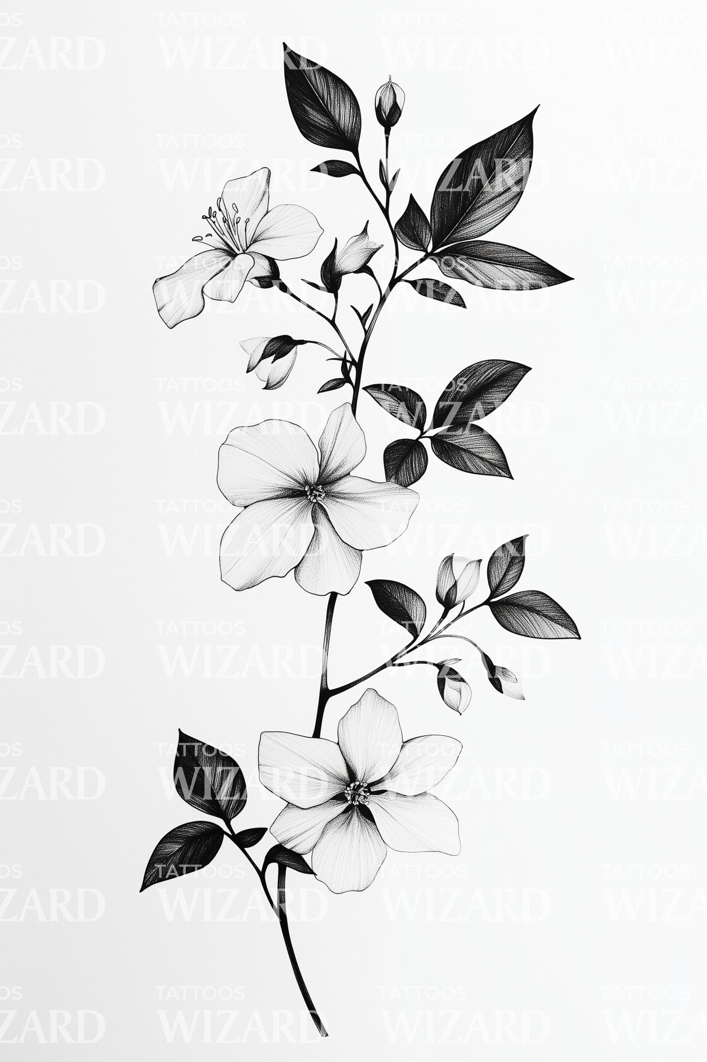 Design Tatuaggio Ramo Fiorito Fineline