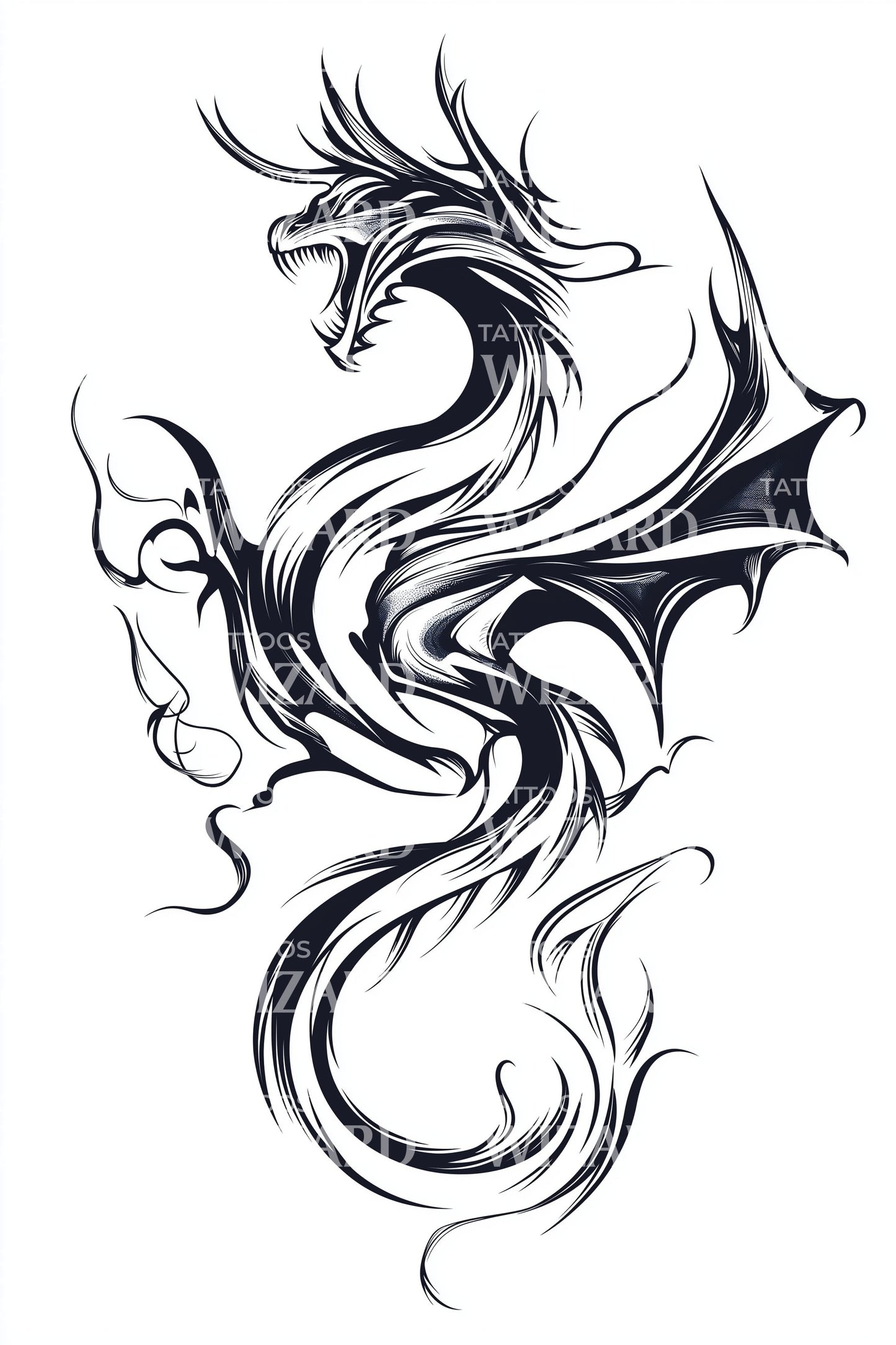 Fire Serpent Dragon Tattoo Illustration