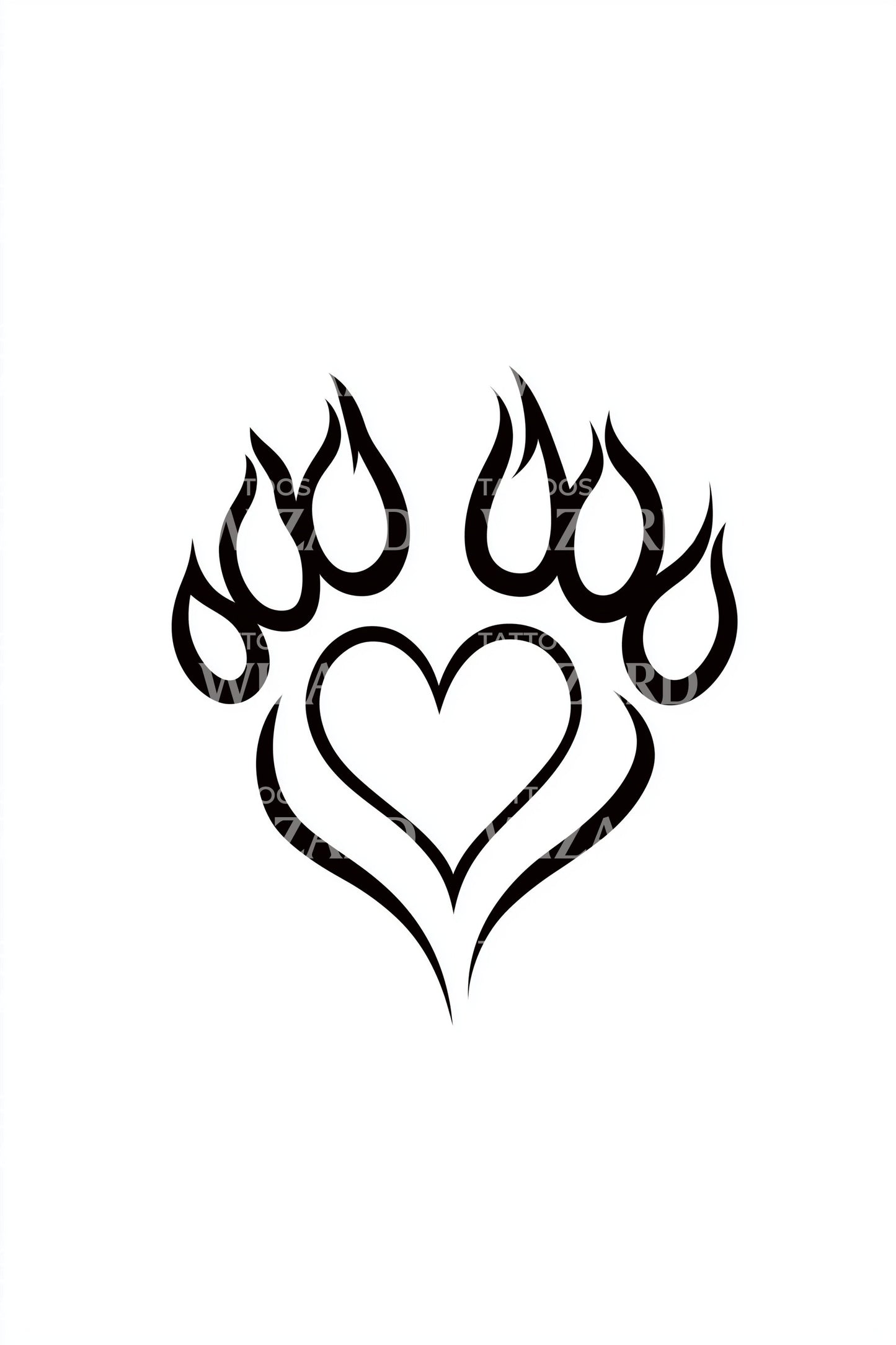 Flame Paw Heart Tattoo Illustration