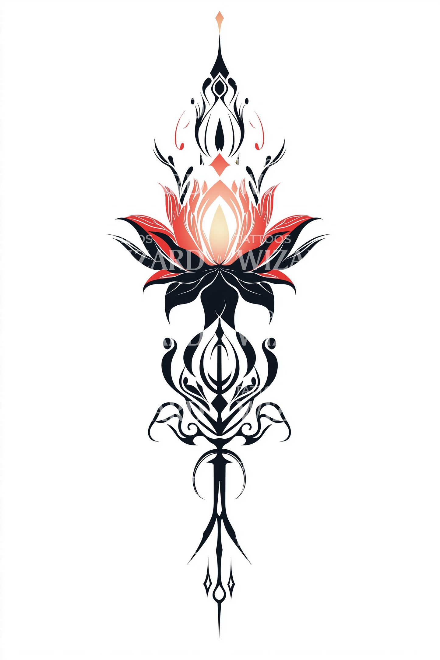Flaming Lotus Totem Tatoeage Ontwerp