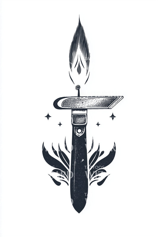 Flammendes Taschenmesser Tattoo Illustration
