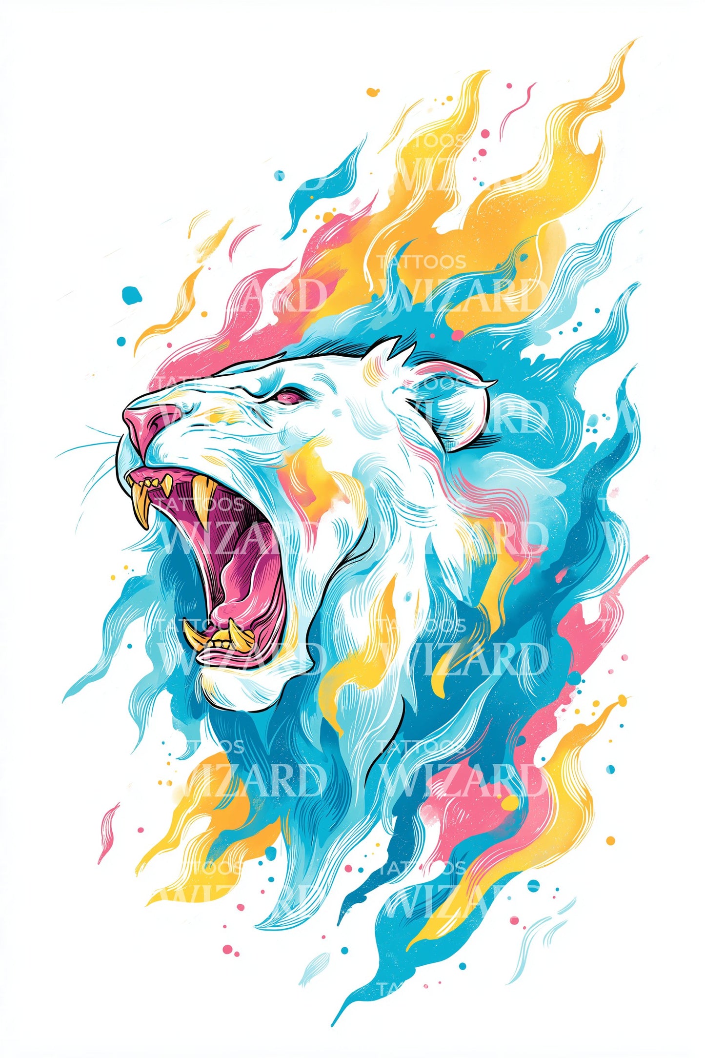 Design de Tatuagem Rugido Polar Flamejante