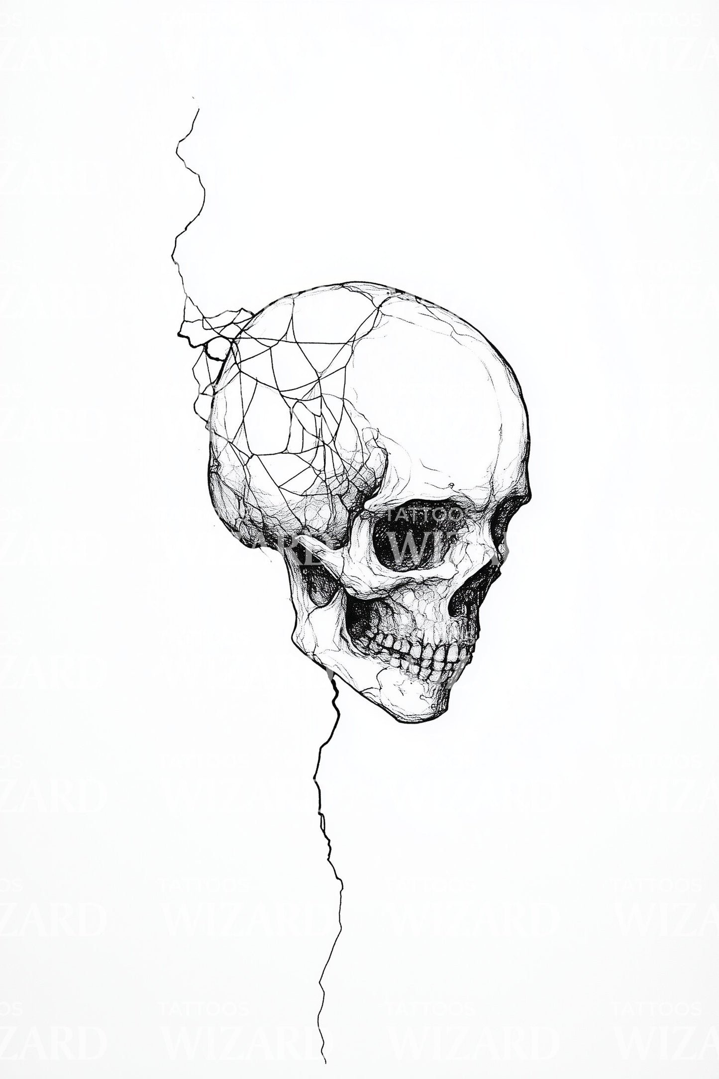 Floating Wire Skull Tattoo Design