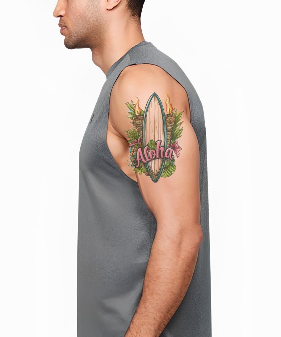 Aloha Floral Surfboard Tattoo Design