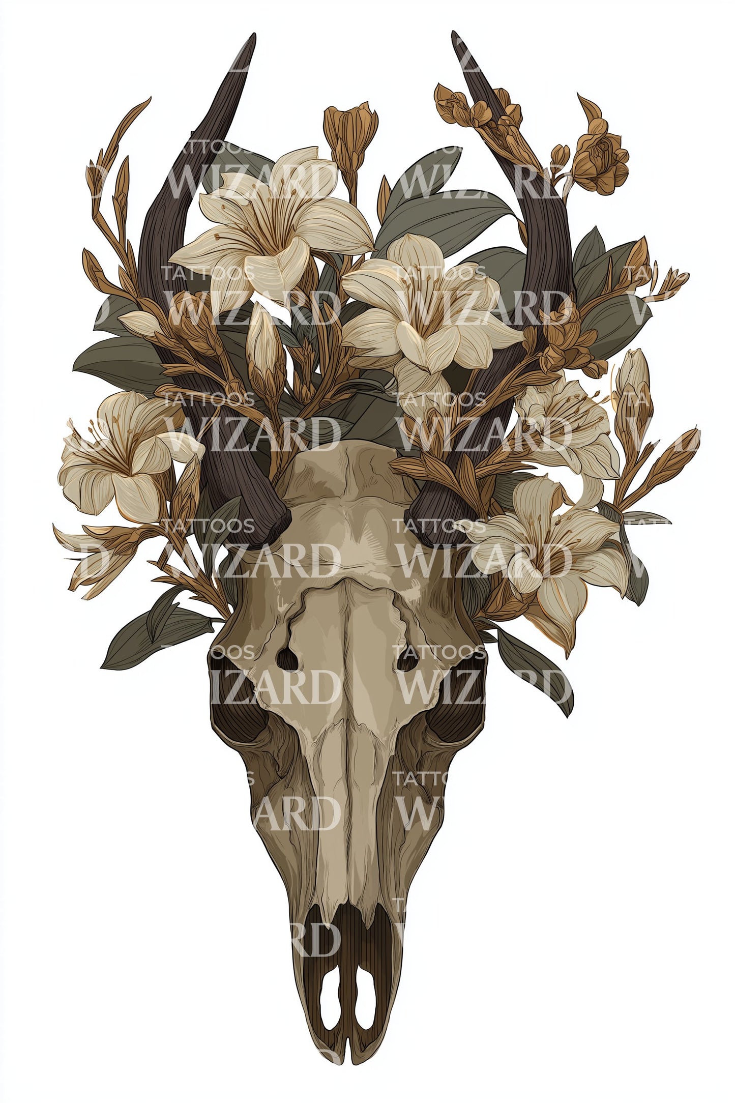 Floral Bull Skull Tattoo Design