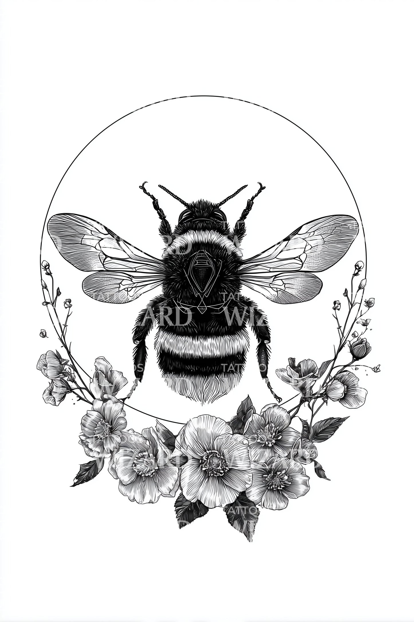 Floral Bumblebee Wreath Tattoo Design