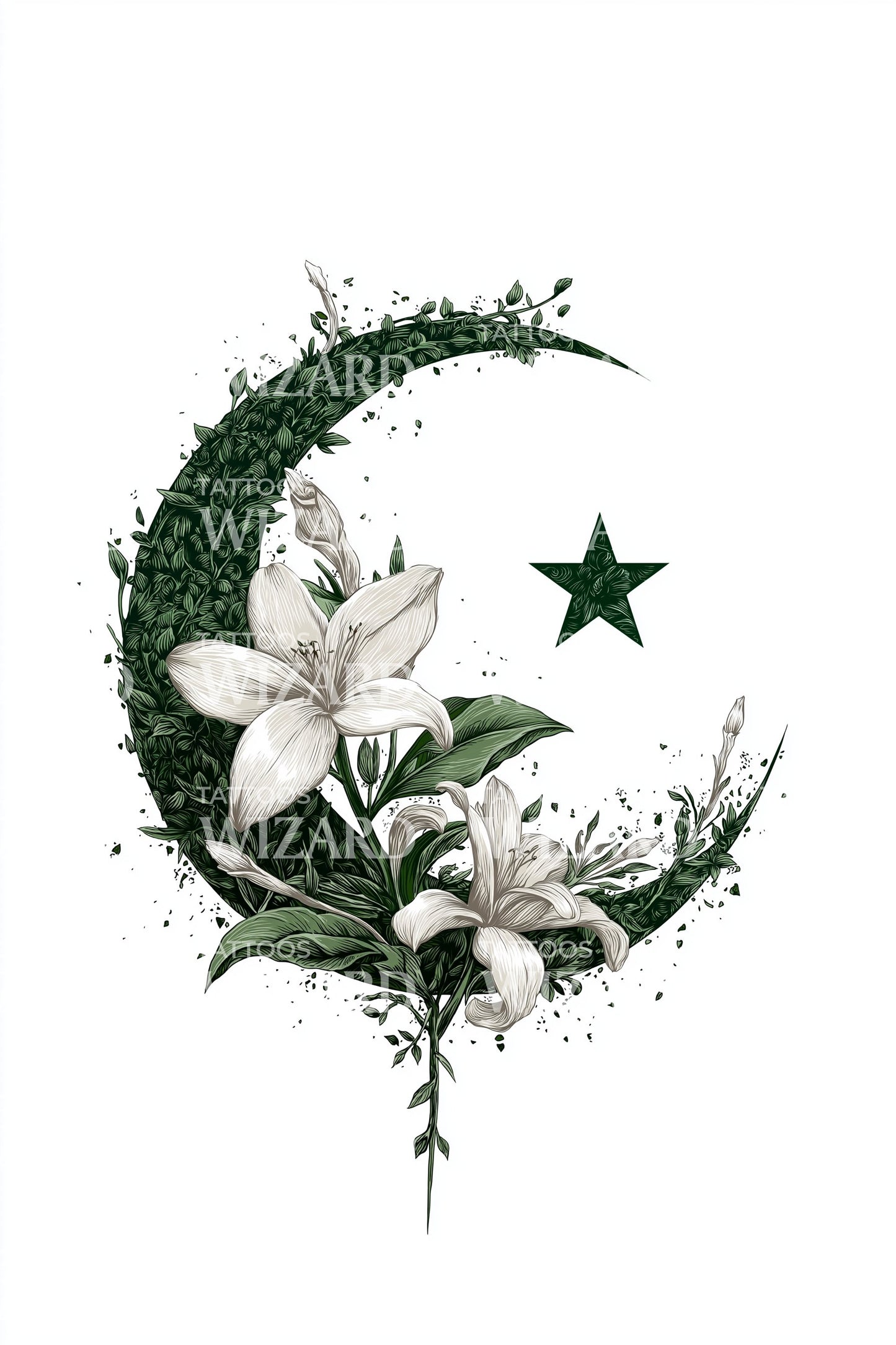 Florales Halbmond-Emblem Tattoo Illustration