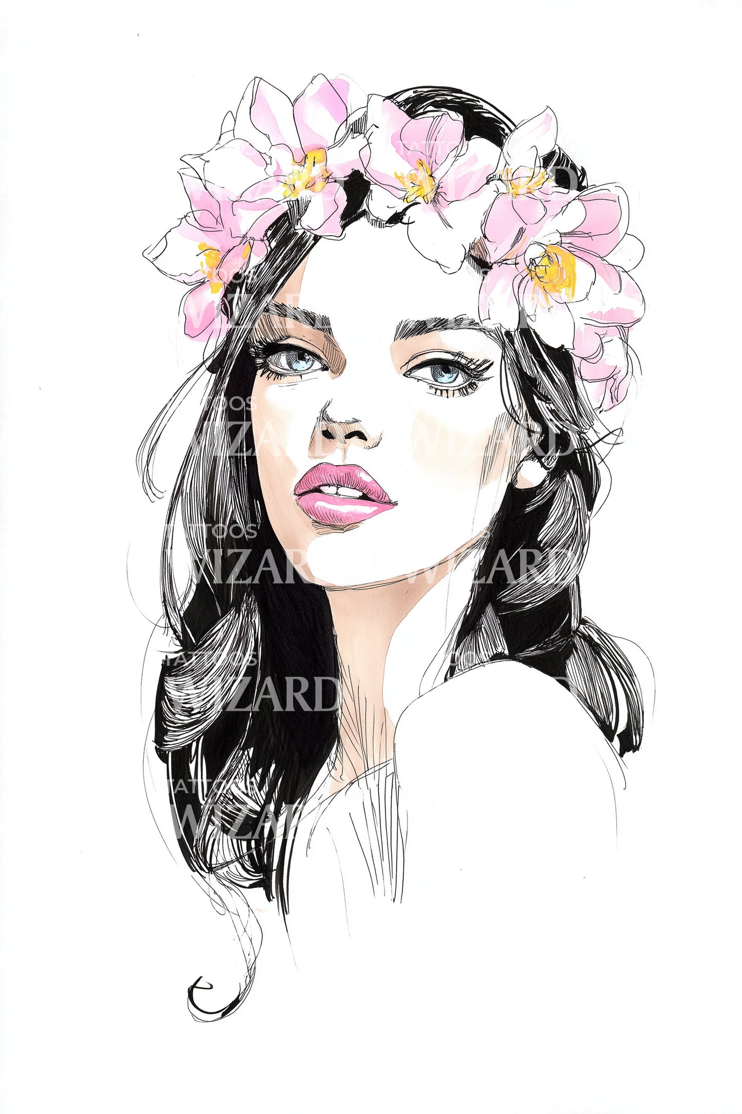 Illustration de tatouage beauté couronne florale