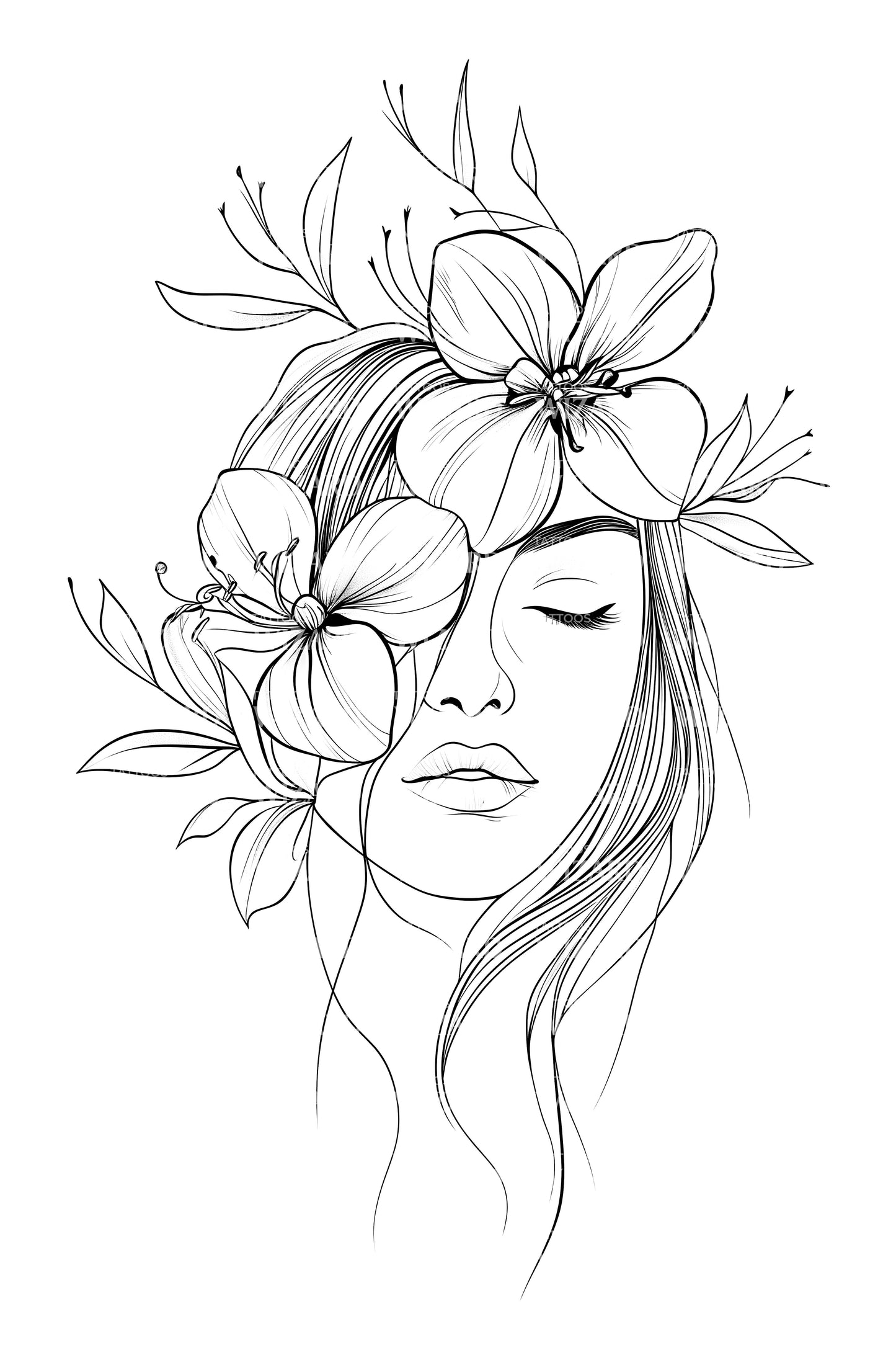 花卉梦幻女性纹身插图