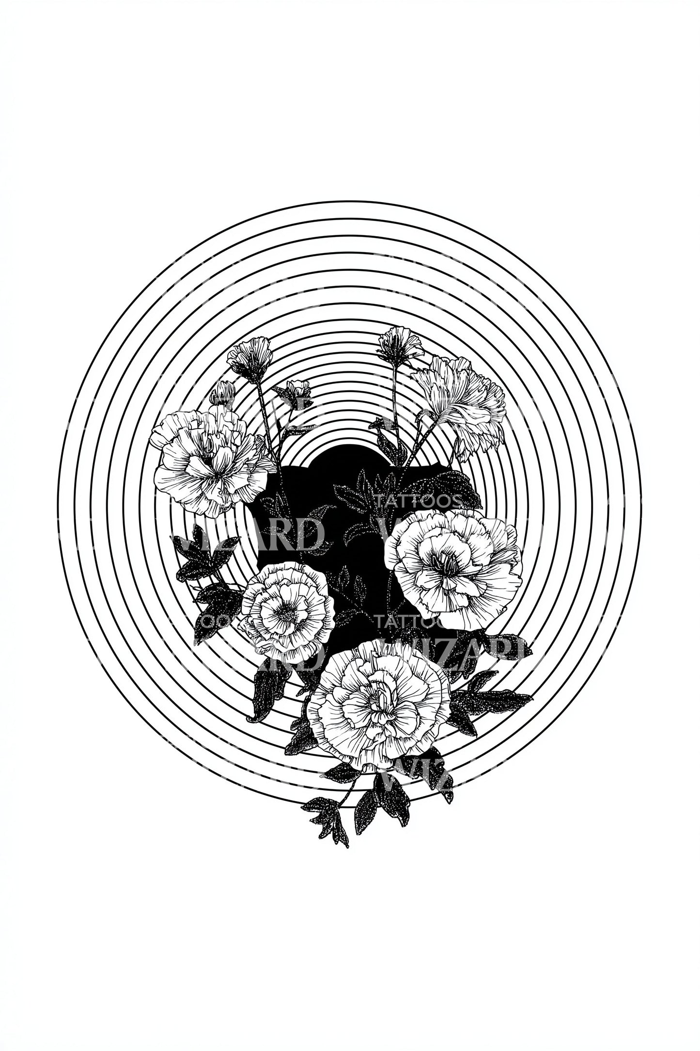 花卉日蚀圆形纹身设计