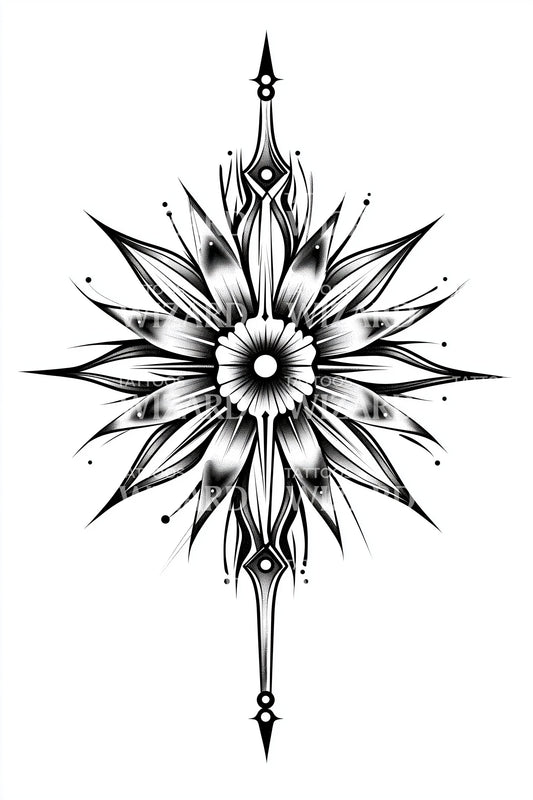 Illustrazione Tatuaggio Raggiera Stella Corona Floreale