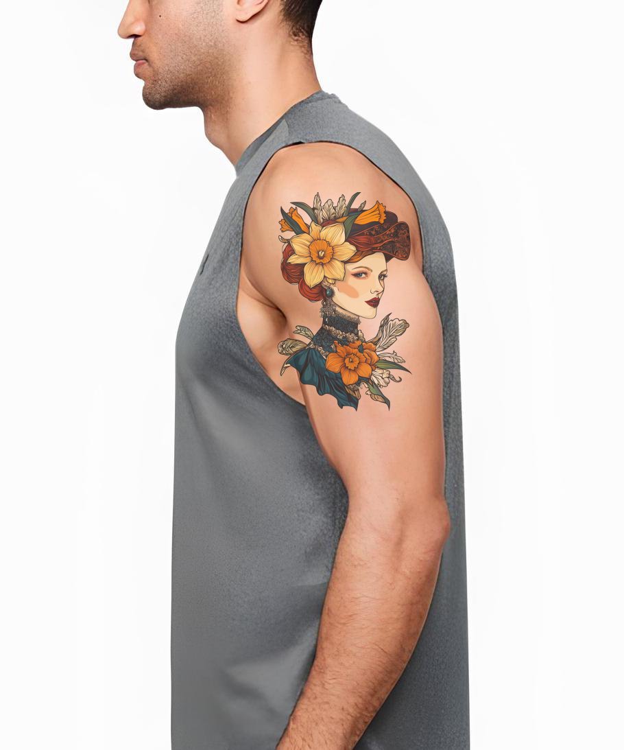 Ilustração de Tatuagem Camafeu de Dama Floral