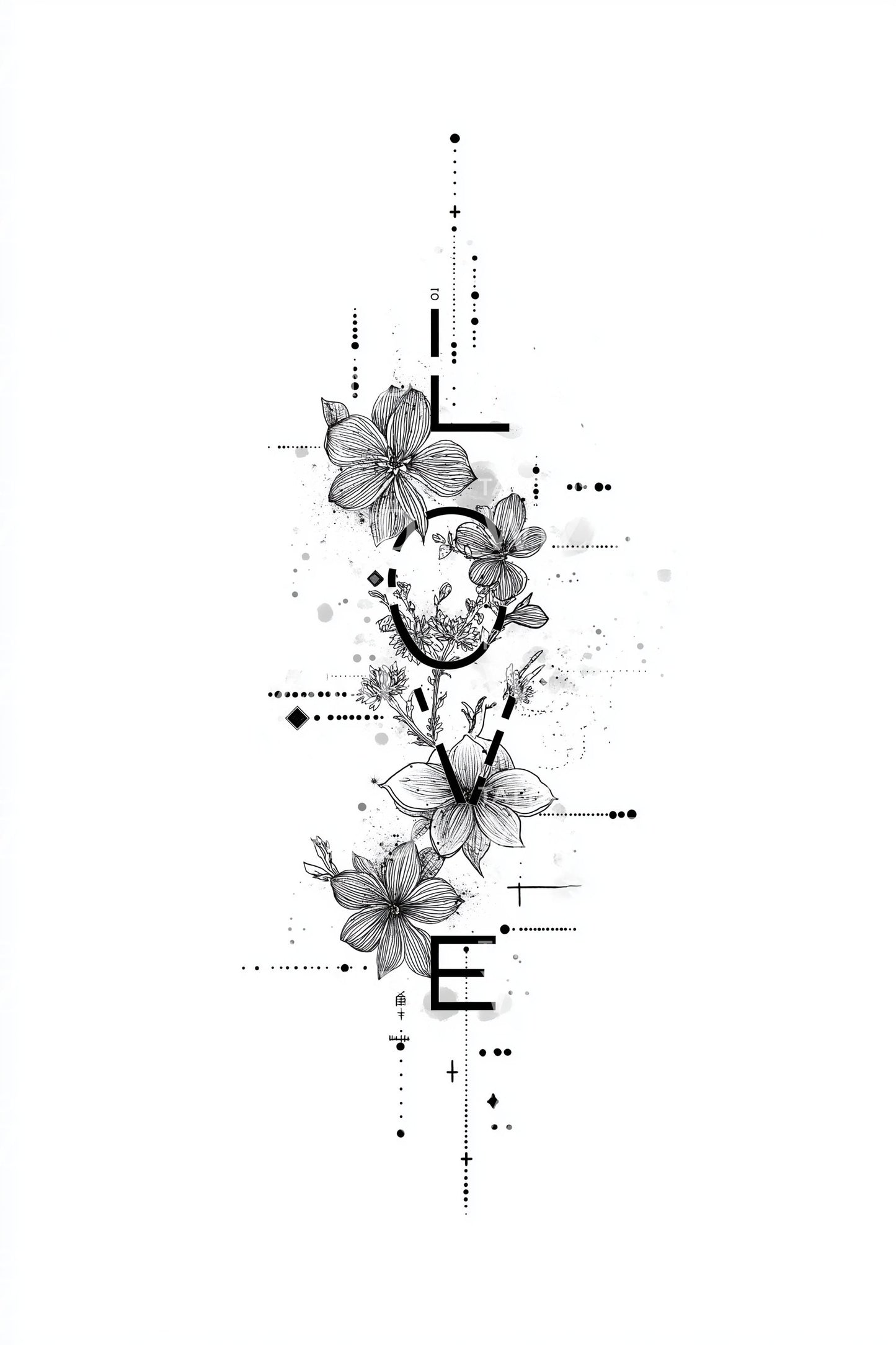 Diseño de tatuaje de letra floral amorosa