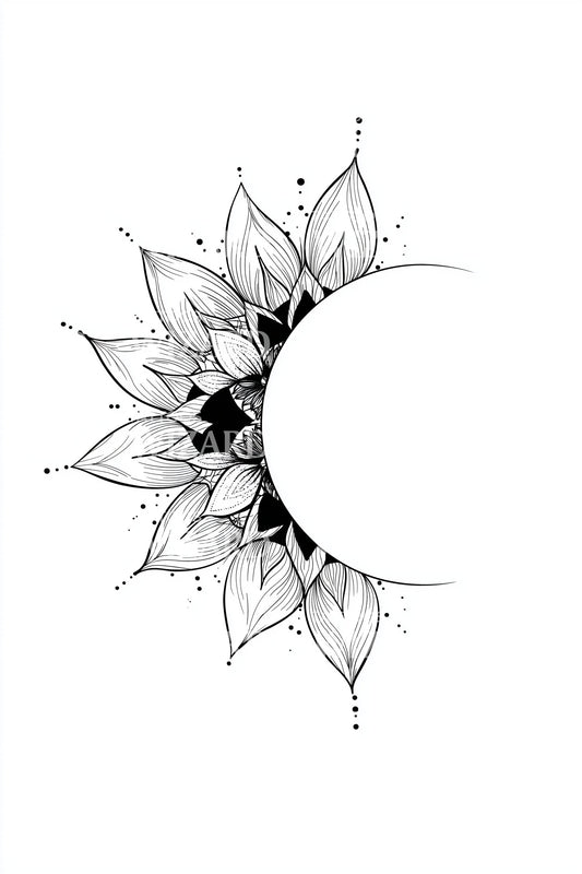 Floral Moon Crescent Tattoo Idea