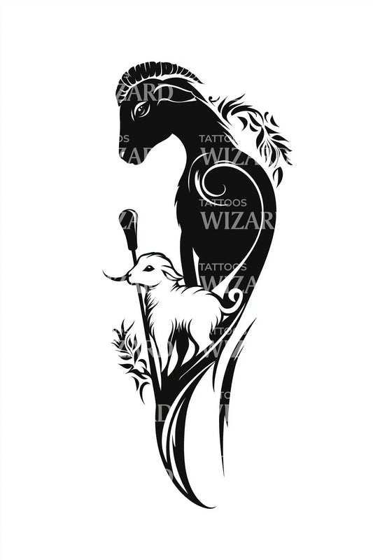 Design del tatuaggio silhouette del pastore floreale