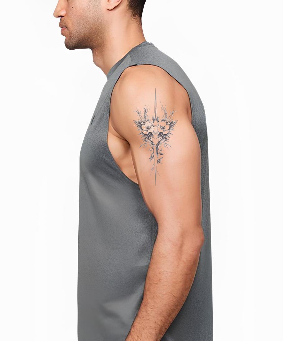 Vertical Floral Spear Tattoo Design