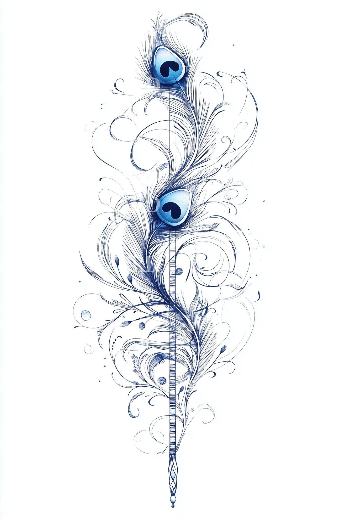 Fließendes Pfauenfeder-Tattoo-Design