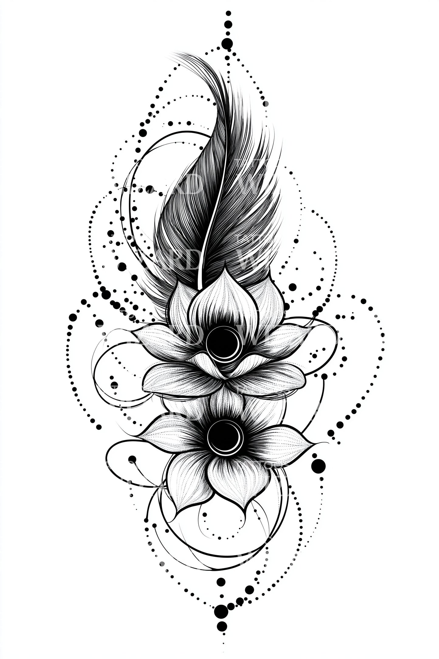Fließendes Feder-Lotus-Tattoo-Design