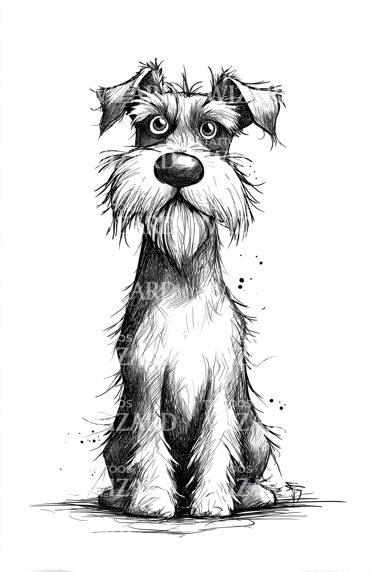 Fluffy Schnauzer Stare Tattoo Illustration