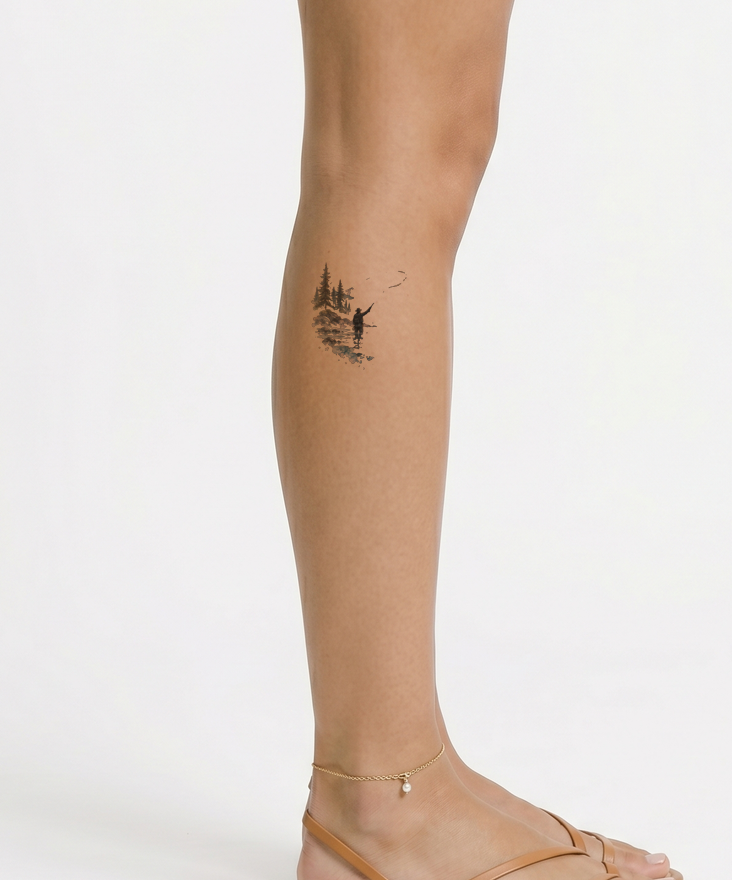 Akvarel-tatoveringsdesign af fluefisker ved daggry
