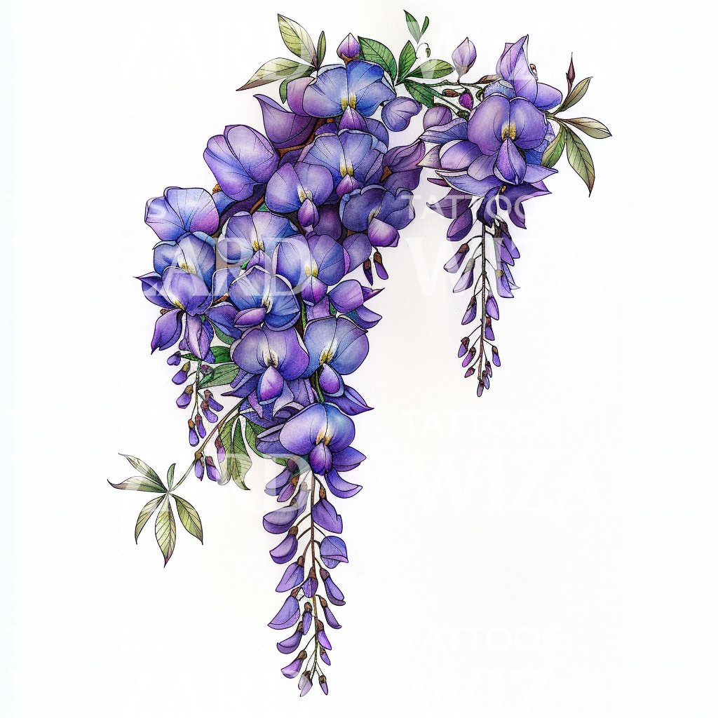 Serene Wisteria Flower Tattoo Design