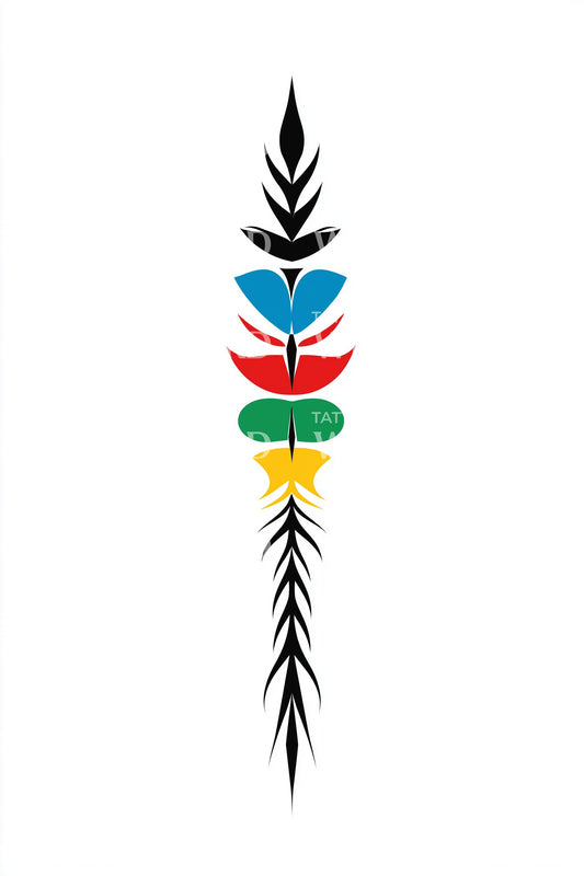 Folkový listový totem tetovací motiv