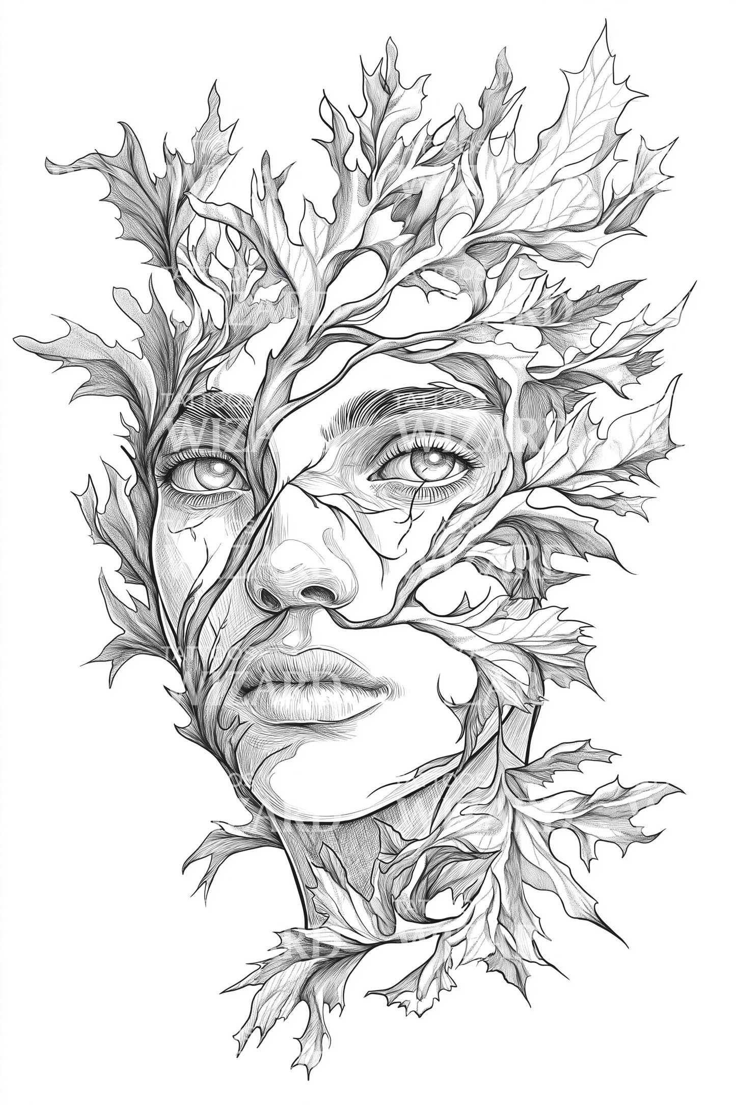 Ilustrace tetování tváře lesního ducha