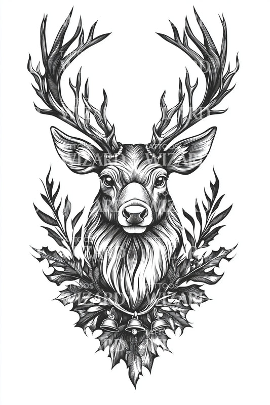 Forest Wreath Stag Tattoo Design