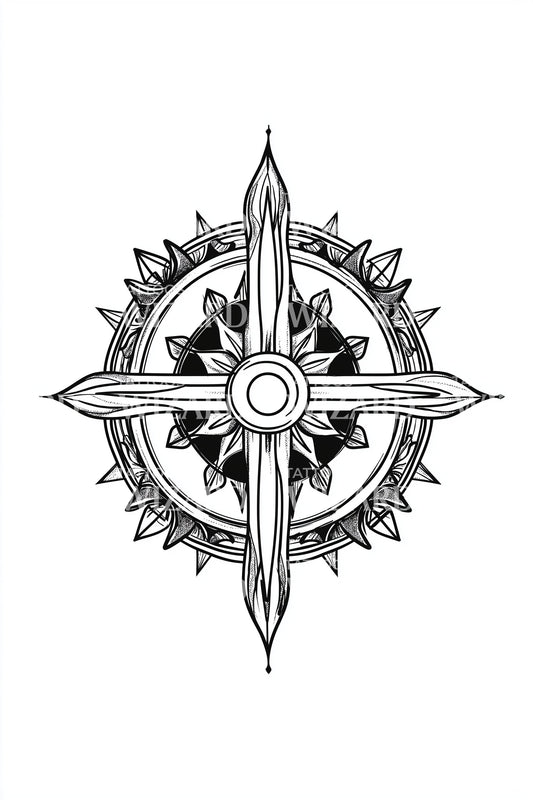Four-Point Navy Compass Tattoo Design