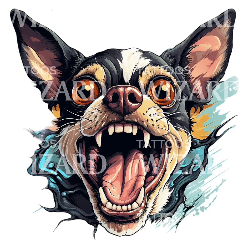 Fierce Chihuahua New School Tattoo Design
