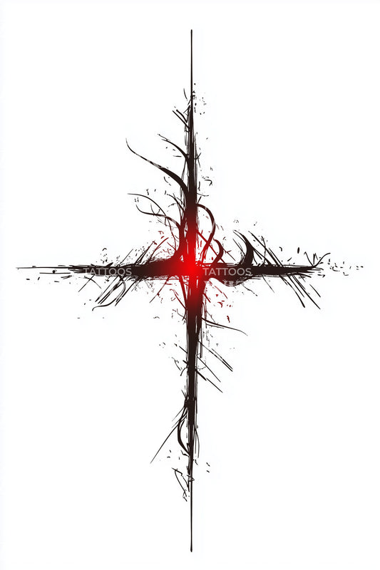 Fractured Red Cross Tattoo Design