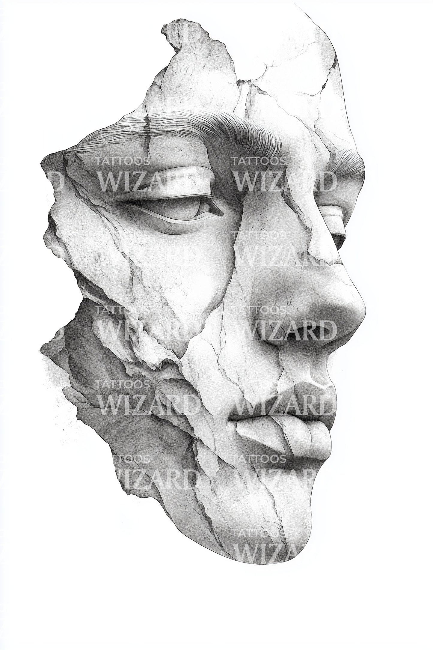 Fragmented Marble Face Tattoo Illustration