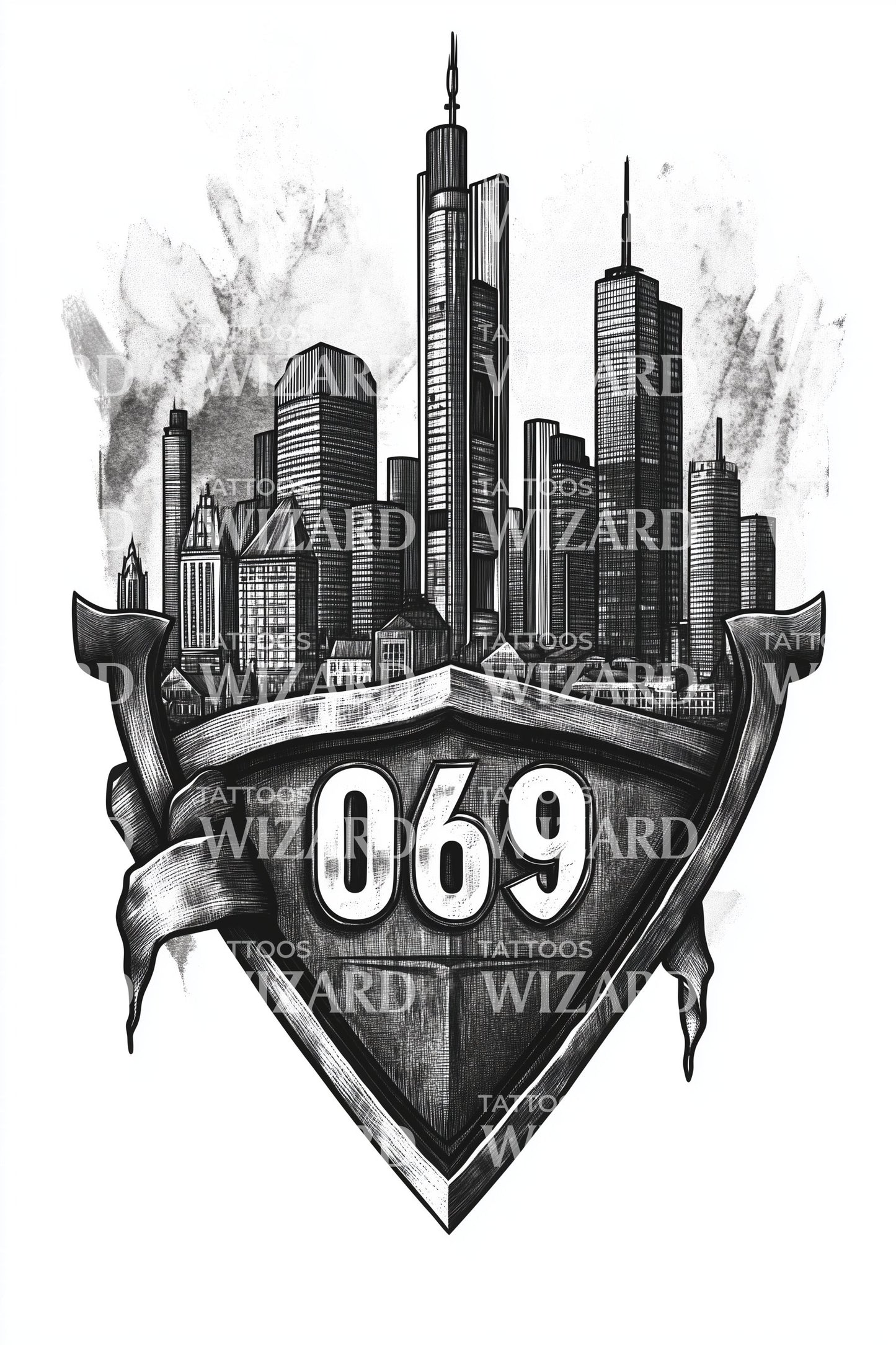 Frankfurt 069 Skyline Shield Tattoo Idea