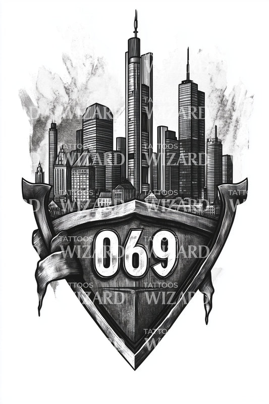 Frankfurt 069 Skyline Shield Tattoo Idea
