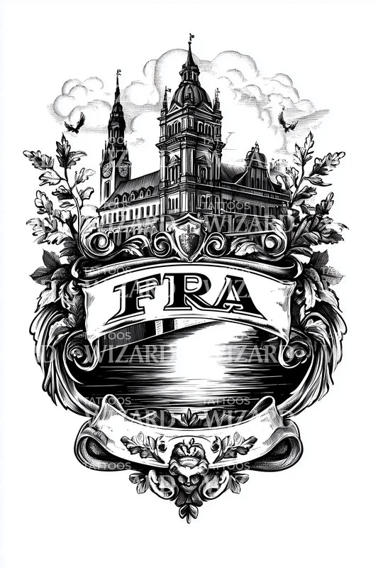 Frankfurt FRA River Crest Tattoo Design