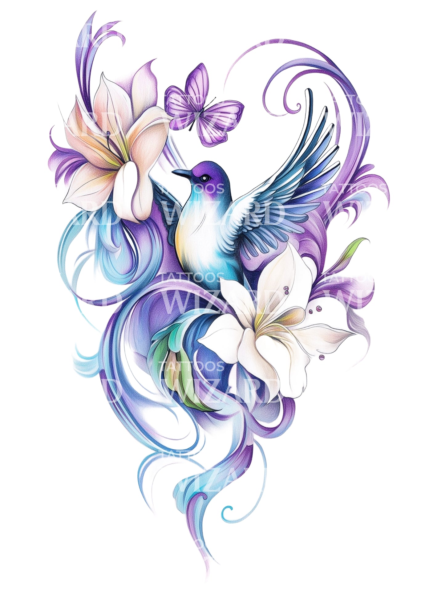 Kostenlos wie ein Vogel Lila Tattoo Design