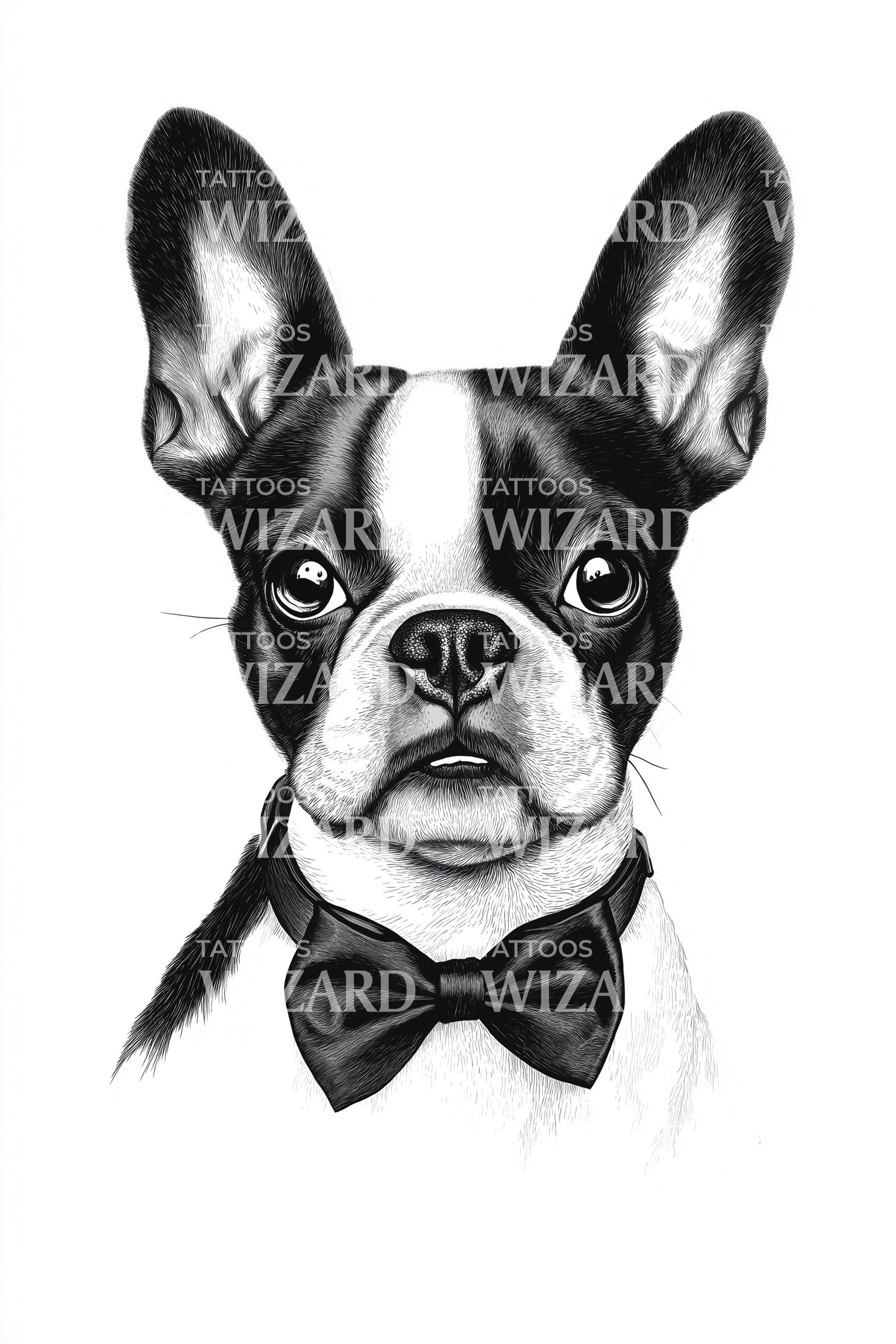 French Bulldog Bowtie Tattoo Illustration