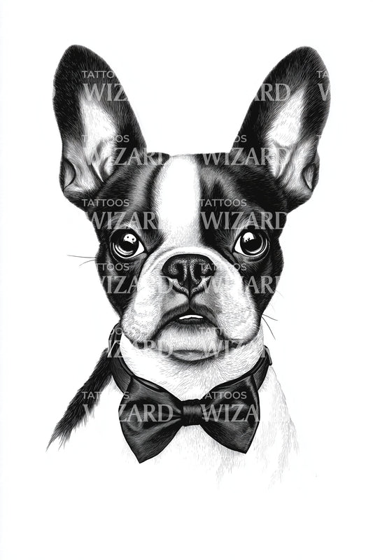 French Bulldog Bowtie Tattoo Illustration